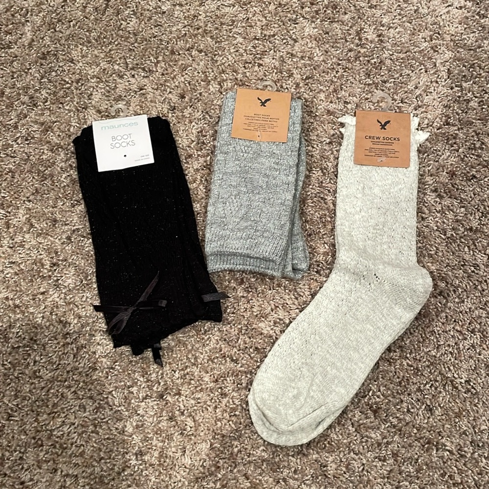 Cute Boot Sock 3 Pack / Black sparkle, Grey sparkle, Cream/Grey Heather